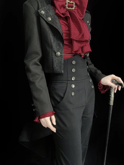 with Silver Train Buttons Black Detachable Accents Cropped Ouji and Jacket Chain Fashion