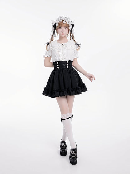 Detail Corset Hem High-Waist Kei Black with Skirt Jirai Ruffle
