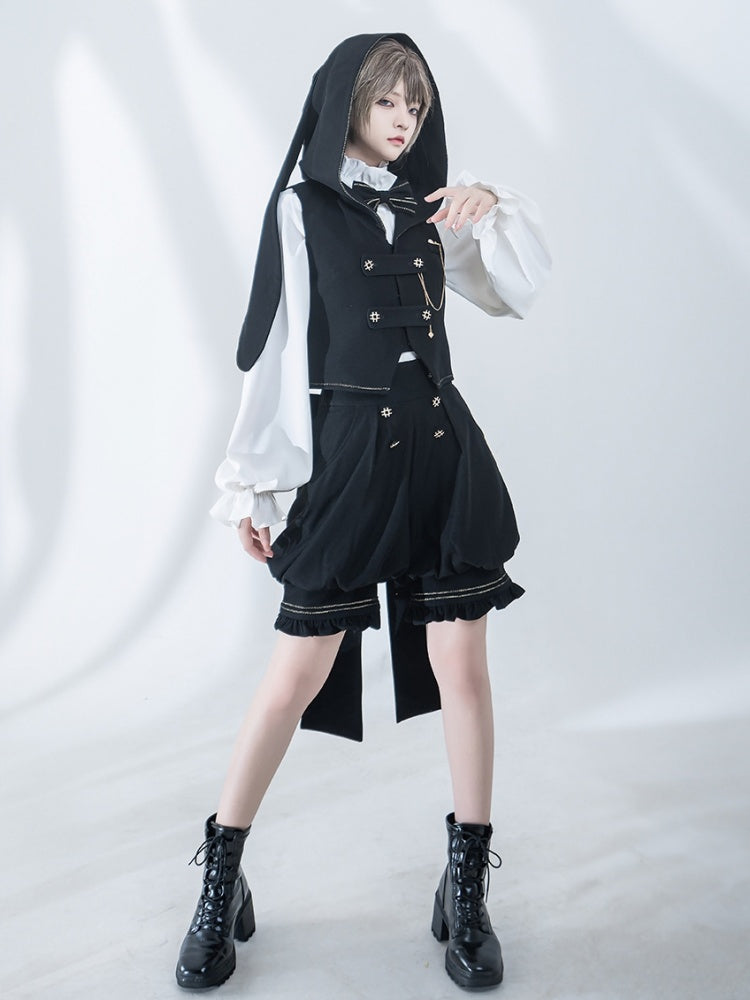 Gilet à capuche surdimensionné noir avec oreilles de lapin Ouji