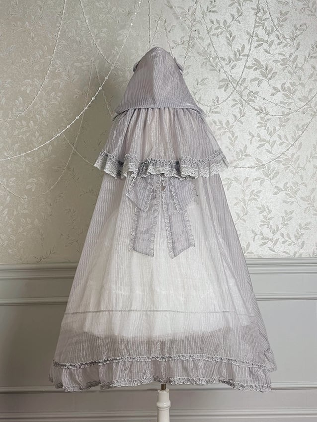 Silver Cloak Gray Trimming Ruffle Cascading