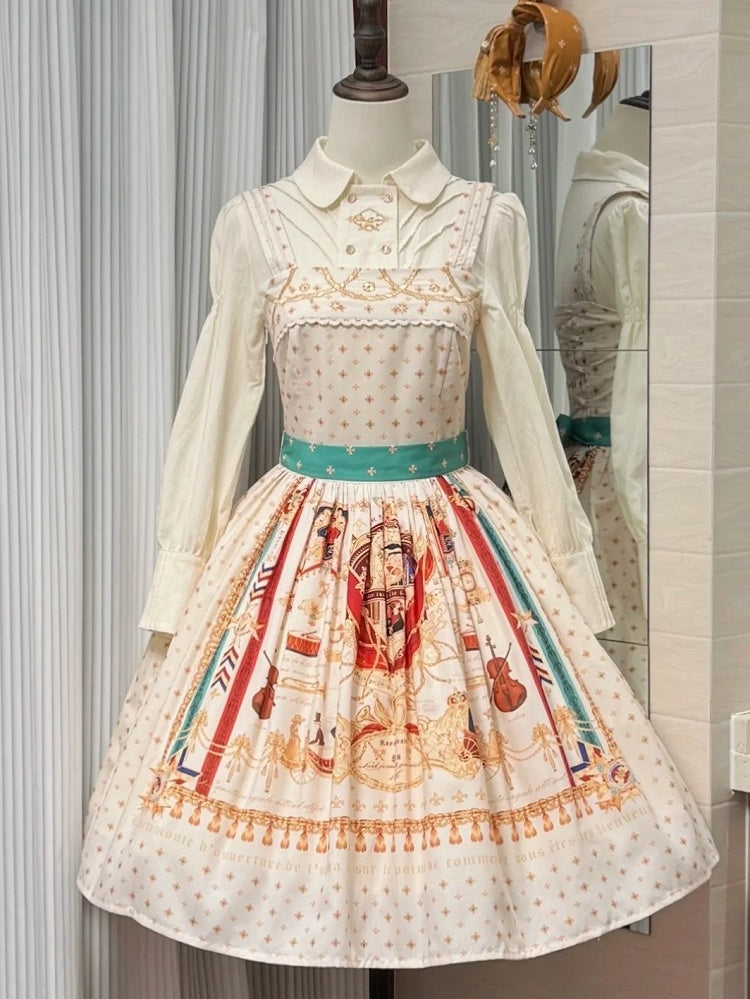 White Long Sleeve Smocked Waist Elegant Lolita Blouse - Crucis Universal Tailor Company