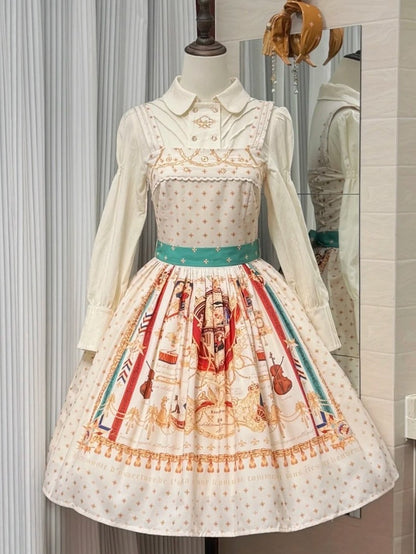 White Long Sleeve Smocked Waist Elegant Lolita Blouse - Crucis Universal Tailor Company