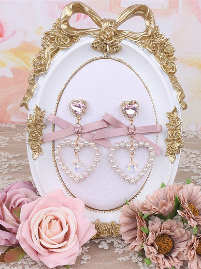 Kei Earrings Heart 7 Options Rhinestone Color Jirai Bowknot