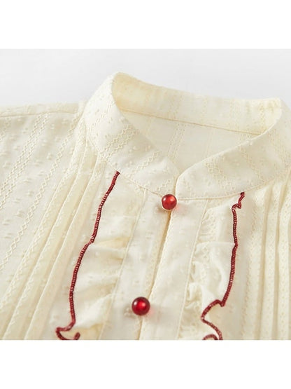 Chinese Style Apple Embroidery Outfit Set with Capelet - Zao Jing Ji
