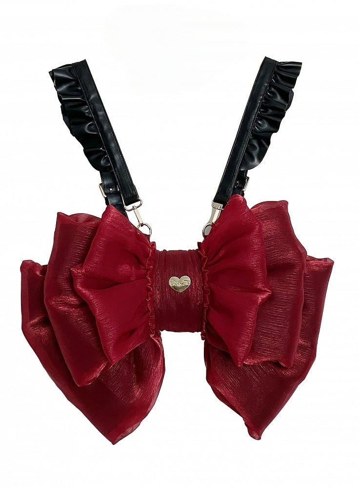 Color Solid Red Bow Backpack Wine Big