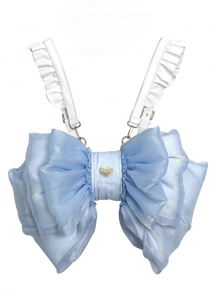 Backpack Size 3 Options Blue Sax Color Tulle Big Bow Solid