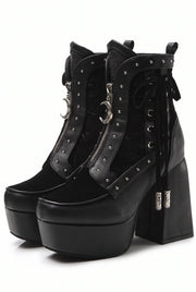 Pair of black block-heel platform ankle boots
