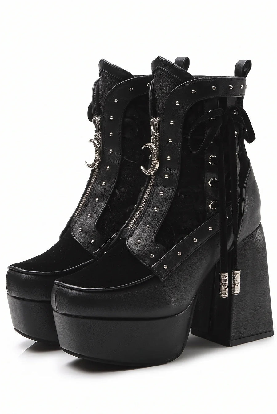 Pair of black block-heel platform ankle boots