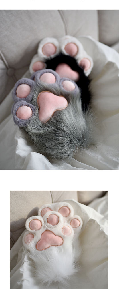 Kawaii Cat Paw Gloves - Cosplay Fingerless Mittens with Plush Toe Beans