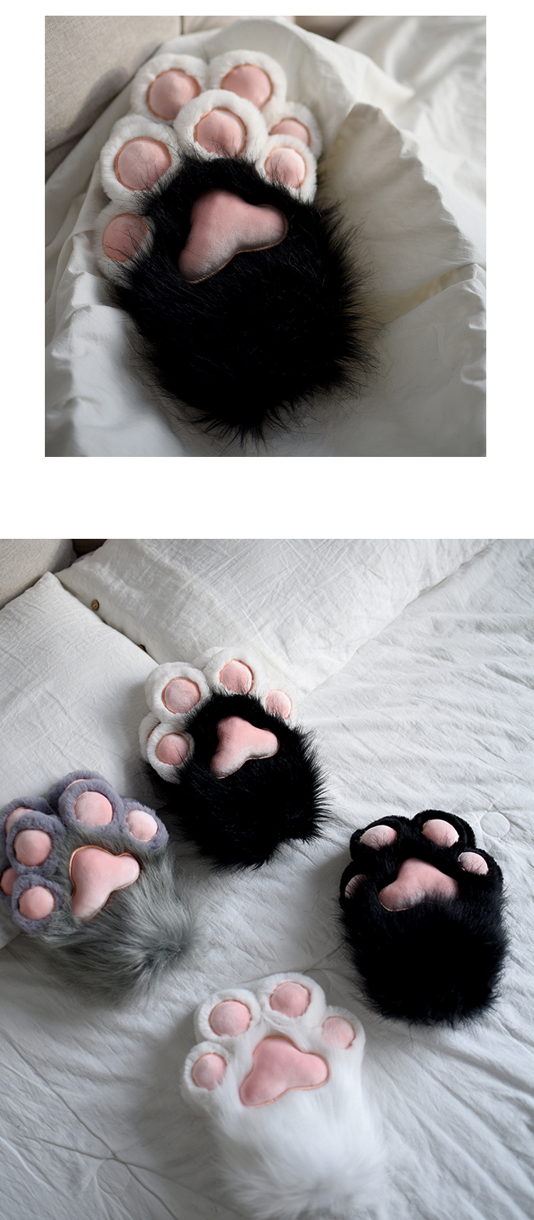 Kawaii Cat Paw Gloves - Cosplay Fingerless Mittens with Plush Toe Beans