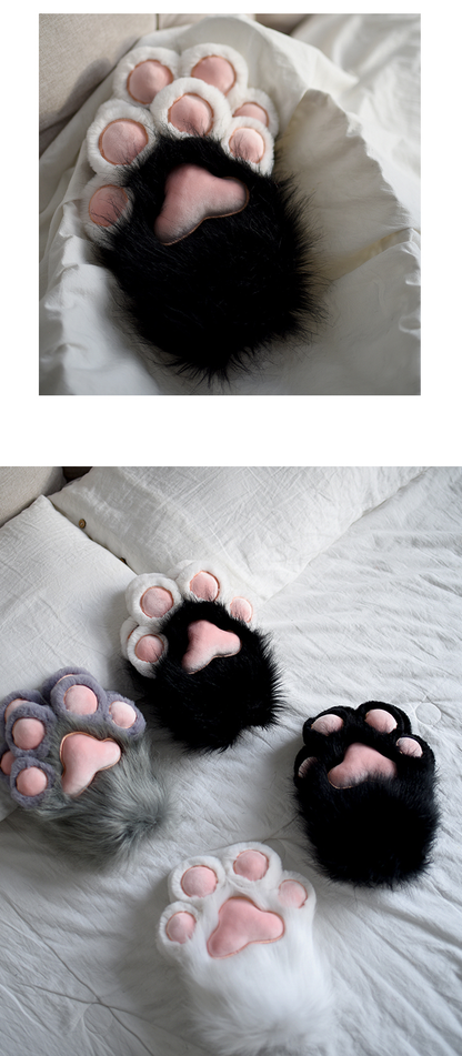 Kawaii Cat Paw Gloves - Cosplay Fingerless Mittens with Plush Toe Beans