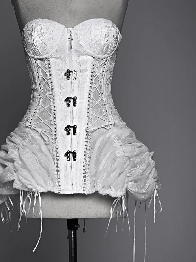 Weißes Gothic-Bustier-Korsett-Oberteil mit Schnürung am Rücken