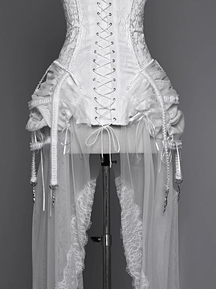 ホワイトゴススタイルのバードケージスカートとビスチェコルセットセット