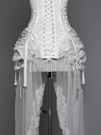 ホワイトゴススタイルのバードケージスカートとビスチェコルセットセット