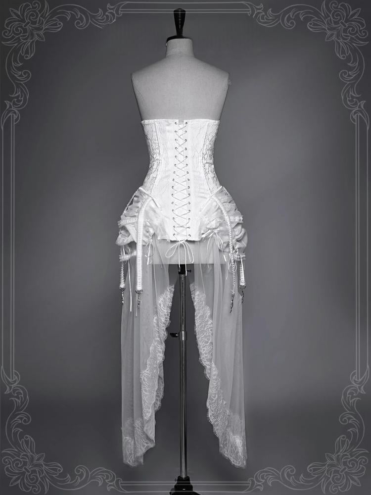 Ensemble jupe cage à oiseaux et corset bustier de style gothique blanc