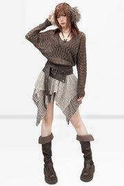 Brown layered skirt styled with knit top