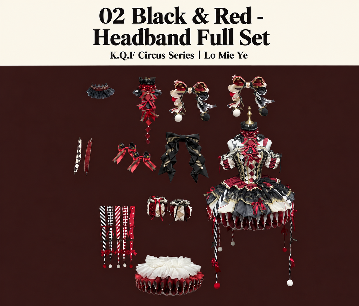 02 Black & Red - Headband Full Set — K.Q.F Circus Series by Lo Mie Ye, package contents