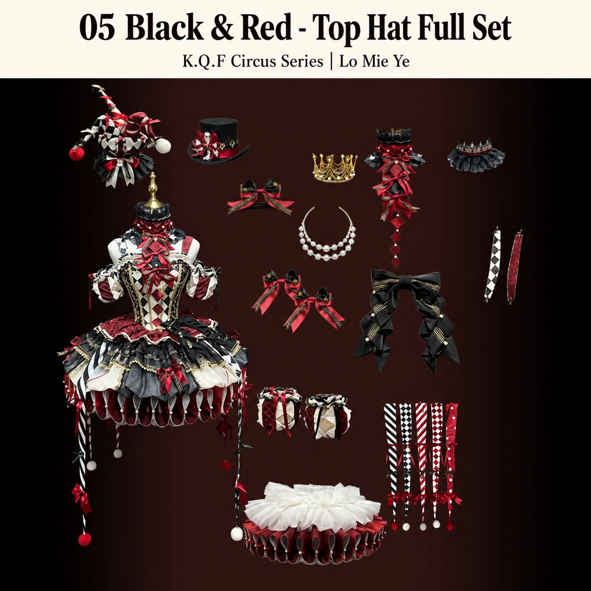 05 Black & Red - Top Hat Full Set — K.Q.F Circus Series by Lo Mie Ye, package contents