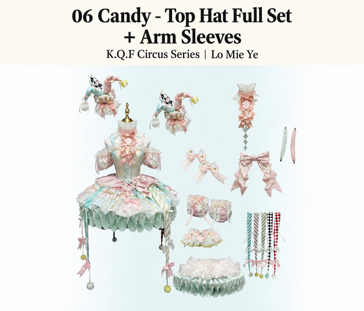 06 Candy - Top Hat Full Set + Arm Sleeves — K.Q.F Circus Series by Lo Mie Ye, package contents