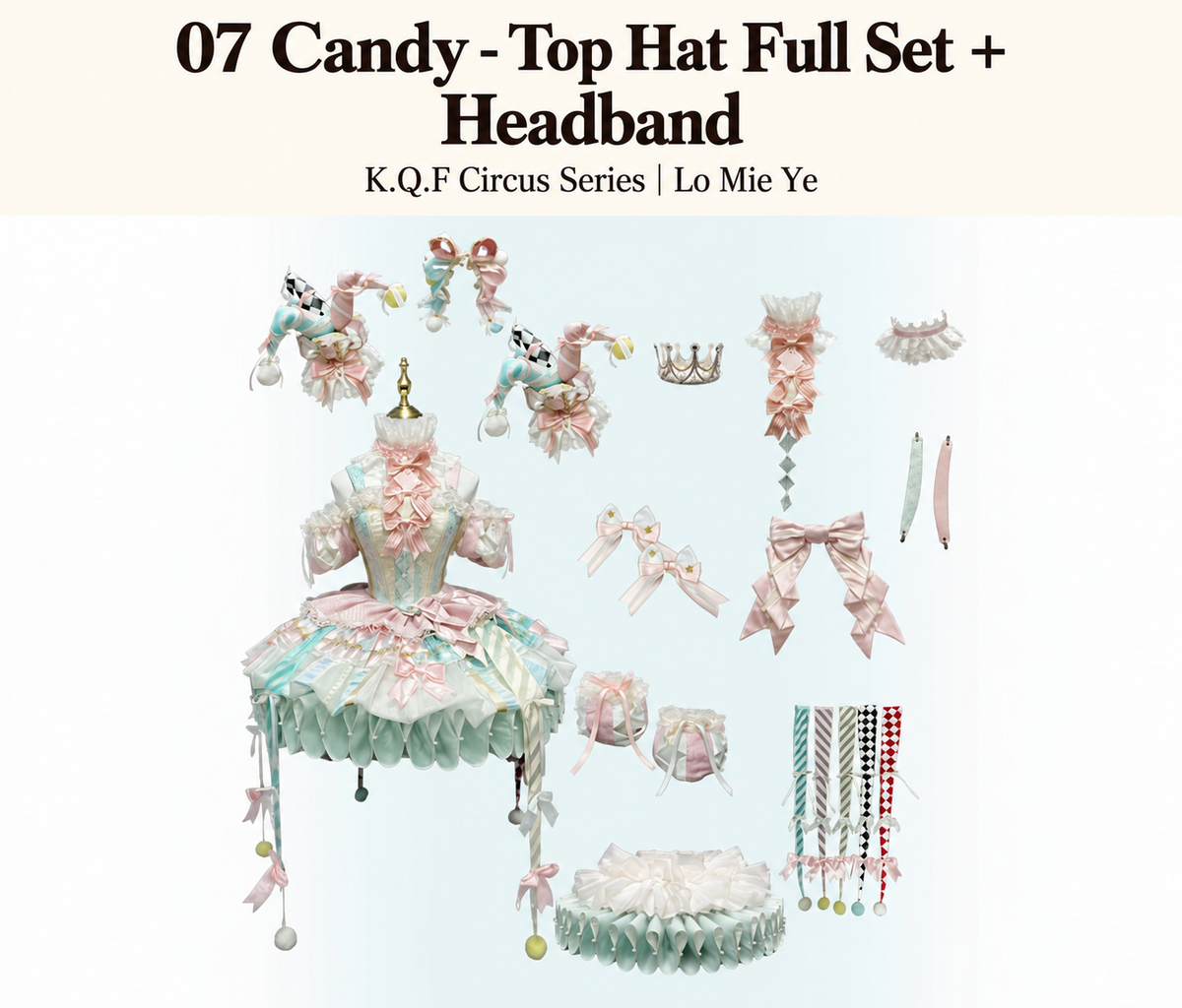 07 Candy - Top Hat Full Set + Headband — K.Q.F Circus Series by Lo Mie Ye, package contents
