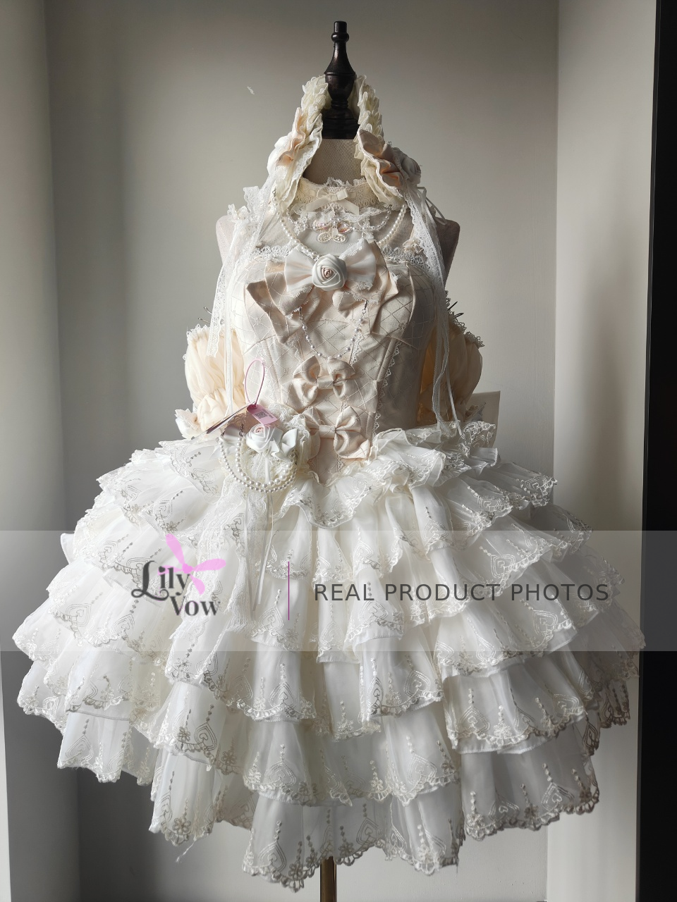 Beige balletcore princess Lolita dress real product photo, front view