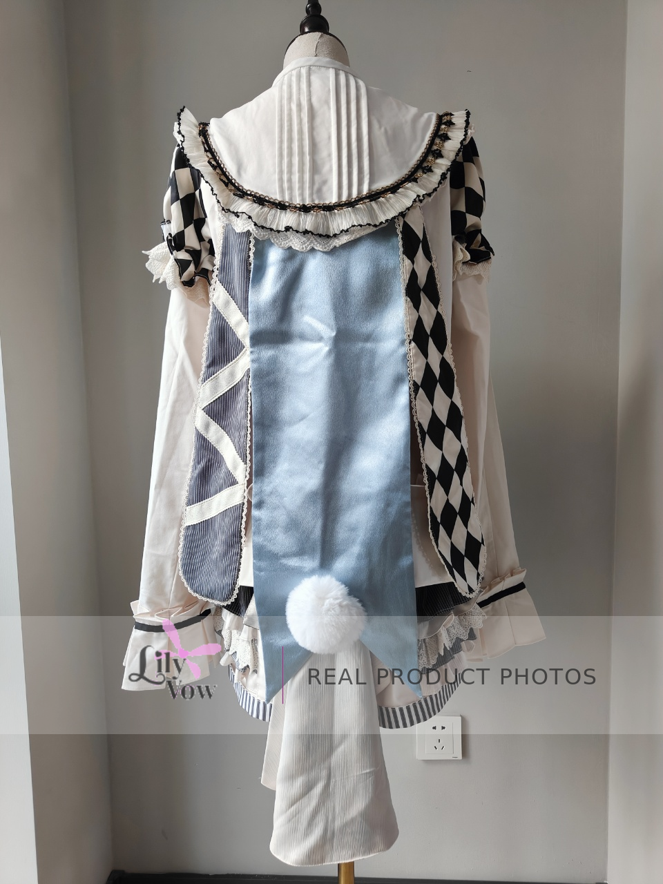 Real product photo of Blue Alice Wonderland poker card Ouji outfit, back view