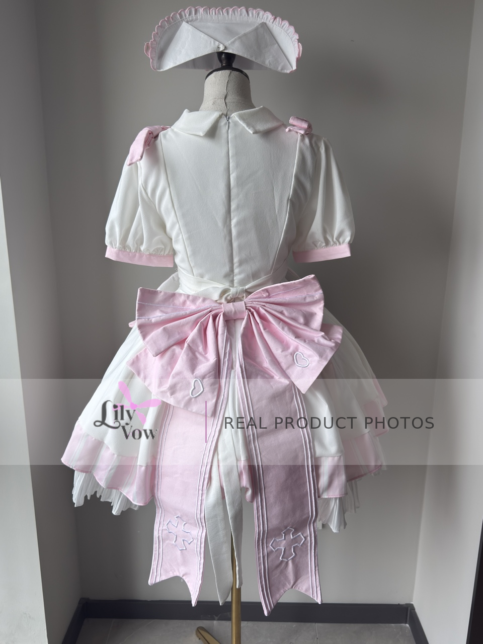 Back real product photo of pink Holy Cross Healing sweet Lolita full set