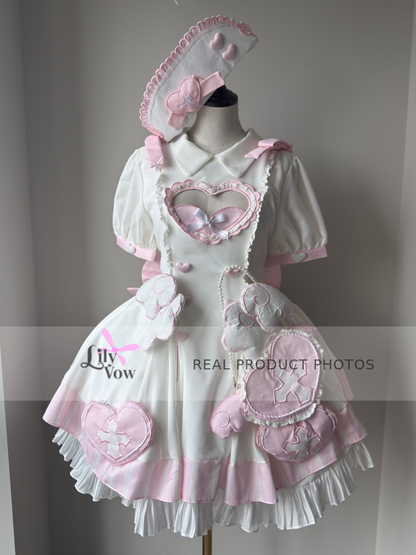 Front real product photo of pink Holy Cross Healing sweet Lolita full set