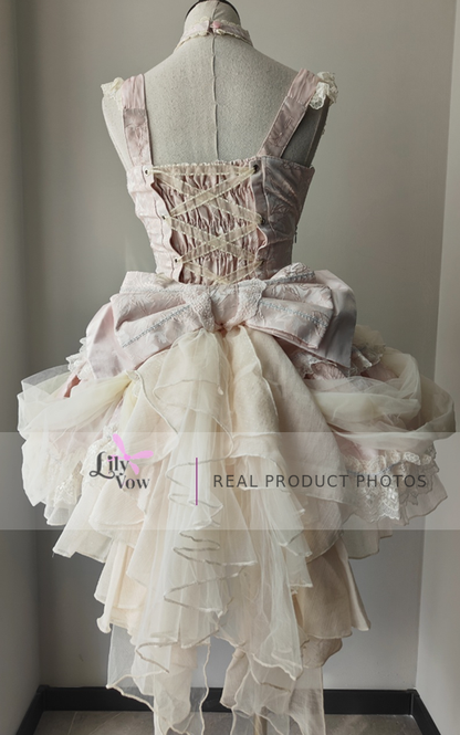 Pink floral fairy corset Lolita dress real product photo, back view