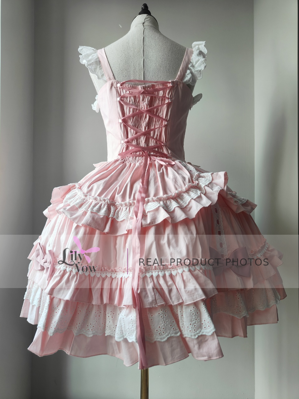 ZHIJINYUAN pink Sweet Lolita JSK dress real photo, lace-up back view