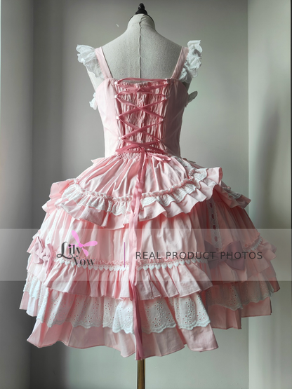 ZHIJINYUAN pink Sweet Lolita JSK dress real photo, lace-up back view