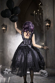 Gothic Lolita Witch Print Frilled Bustier Dress in Purple and Black