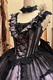 Gothic Lolita Witch Print Frilled Bustier Dress in Purple and Black