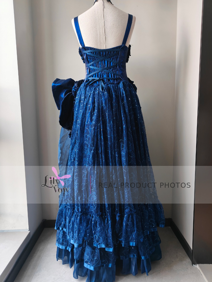 Starry Night dark blue Gothic Lolita ball gown real product photo - back view