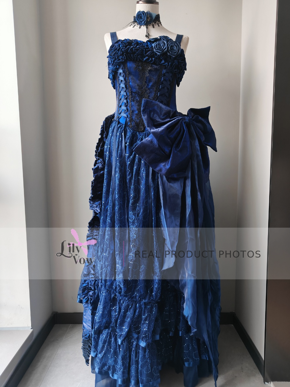 Starry Night dark blue Gothic Lolita ball gown real product photo - front view