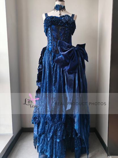 Starry Night dark blue Gothic Lolita ball gown real product photo - front view