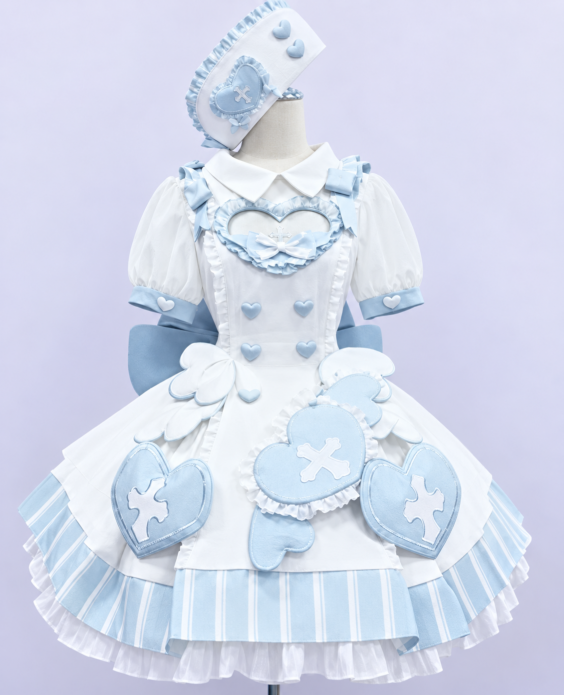 Light blue Holy Cross Healing sweet Lolita full set with dress, hat and detachable train