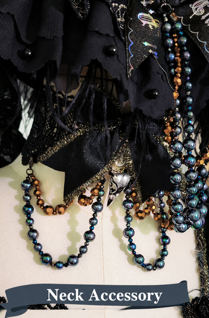 Moss Bone Butterfly Neck Accessory with black lace and iridescent bead strands