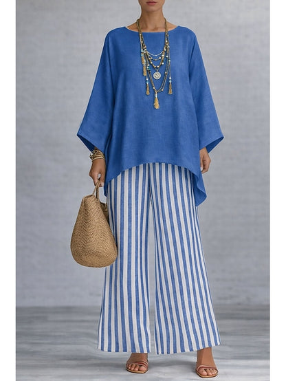 Graphic Striped Pants Set - FashionChic