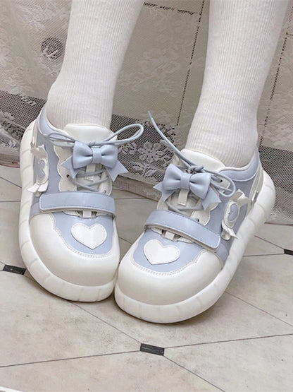 Blue Sneakers Bow Accents White and