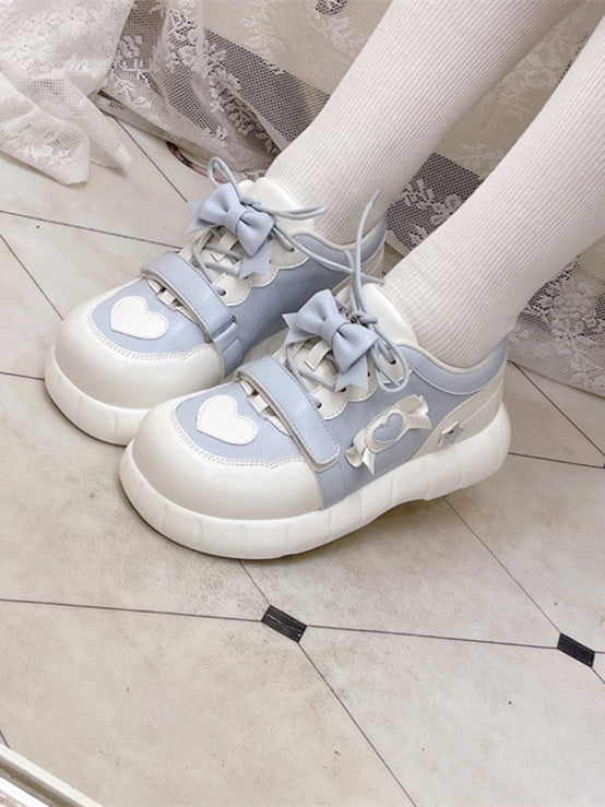 Blue Sneakers Bow Accents White and