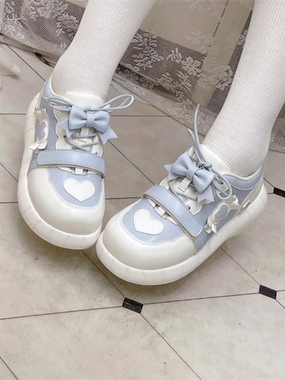 Blue Sneakers Bow Accents White and