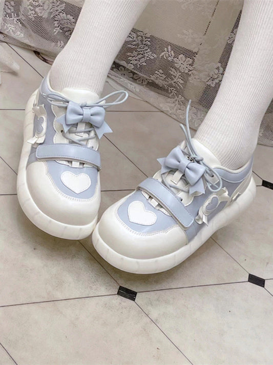 Blue Sneakers Bow Accents White and