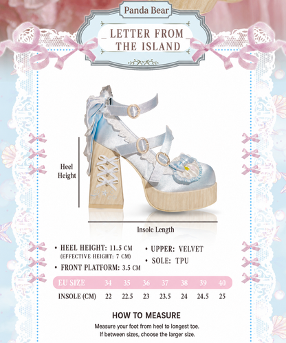 Lolita platform heels size guide EU 34 to 40
