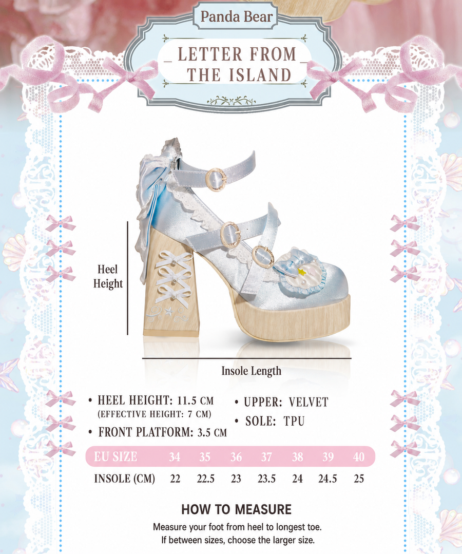 Lolita platform heels size guide EU 34 to 40