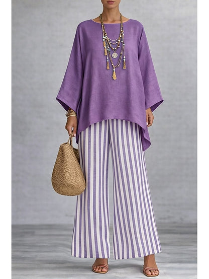 Graphic Striped Pants Set - FashionChic