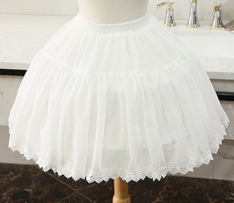 White Adjustable Chiffon Lace Petticoat with Fishbone Structure - Manilo