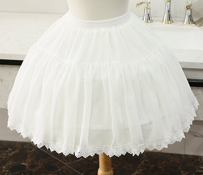 White Adjustable Chiffon Lace Petticoat with Fishbone Structure - Manilo