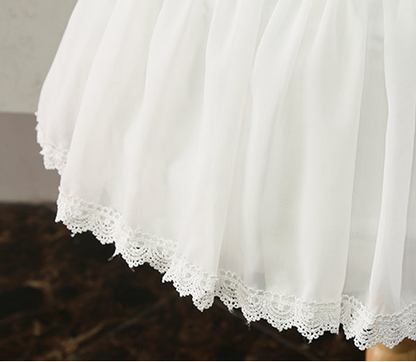 White Adjustable Chiffon Lace Petticoat with Fishbone Structure - Manilo