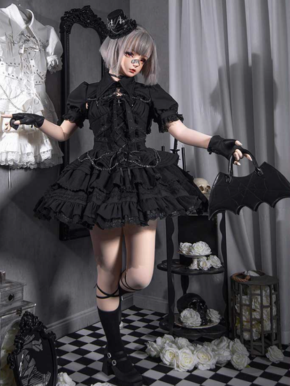 Black Gothic Short Jumper Skirt Adjustable Criss-cross Straps Waist